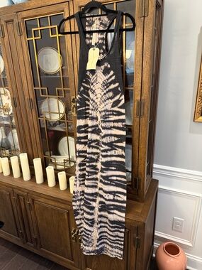 Raquel Allegra Black and Cream Tie-Dye Racerback Maxi Dress